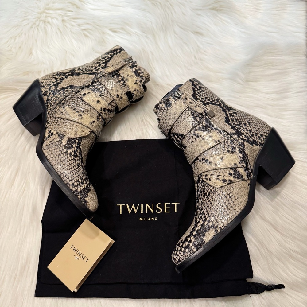 Twinset Milano Python Print Leather Heeled Ankle Boots Size EU 36 / US 6 - Picture 11 of 16